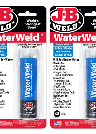 J-B Weld WaterWeld, 1 Hour Cure, Epoxy Putty Stick - 2 Pack, Off-White (8277-2)