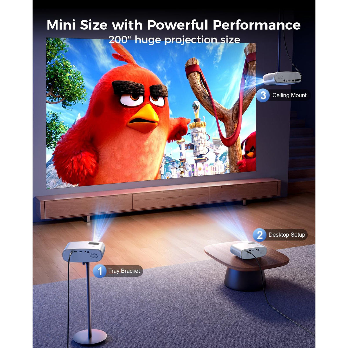 Mini Projector for iPhone, ELEPHAS 2025 Upgraded 1080P HD Projector, 8000L Portable Projector with Tripod, Movie Projector Compatible with Android/iOS/Windows/TV Stick/HDMI/USB