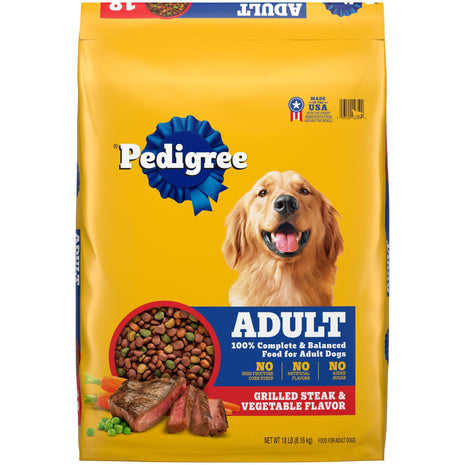 Pedigree Adult Dry Dog Food, Complete Nutrition, Grilled Steak & Vegetable Flavor, 18 lb. Bag