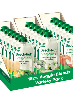 Beech-Nut Baby Food Pouches Variety Pack, Veggie Purees, 3.5 oz (18 Pack)