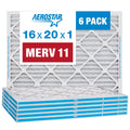 Aerostar 16x20x1 MERV 11 - 6 Count - Pleated HVAC, Furnace & Air Conditioner Filters - Removes Dust, Cold & Flu Germs, Lint, Mold, Pet Dander, Allergy-Causing Pollen, Smog & Smoke