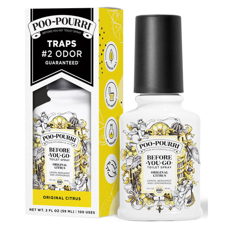 Poo-Pourri Before-You-Go Toilet Spray, Original Citrus, 2 Fl Oz, Up to 100 Uses, Bathroom Odor Deodorizer with Essential Oils for Home or Work, Travel Essentials, TSA Approved Size, Lemon Bergamot