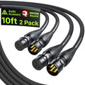 XLR Cables 10ft 2 Pack, Neutrik REAN Gold-Pin Connectors, Kevlar-Reinforced Nylon Braided, AL & OFC Dual Shielded Balanced XLR Microphone Cable for Shure