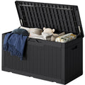 Greesum 100 Gallon Resin Deck Box Lockable Large Outdoor Storage Boxes for Garden Tools, Patio Furniture Cushions, Pool Supplies, Black