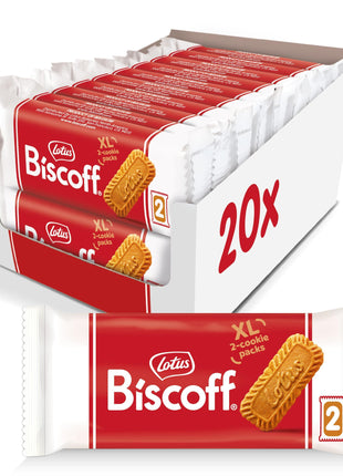 Lotus Biscoff Cookies, Caramelized Biscuit Cookie Snack, Dispenser Box (20 sleeves of 2 extra large cookies) Vegan, 0.9 Ounce (Pack of 20)