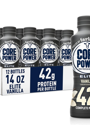 Core Power Elite High Protein Shake, Vanilla, 42g Bottle, 14oz, 12 Pack