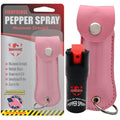 FIGHTSENSE Self Defense Pepper Spray - 1/2 oz Compact Size Maximum Strength Police Grade Formula Best Self Defense Tool for Women W/Leather Pouch Keychain (Pink)