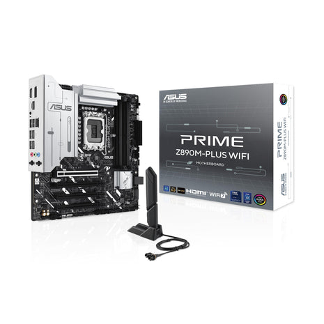 ASUS Prime Z890M-PLUS WiFi Z890 LGA 1851 mATX Motherboard, Intel® CoreTM Ultra Series 2 Ready, Advanced AI PC-Ready, 10+1+2+1 80A Power Stages, DDR5, PCIe® 5.0, USB Type-C®, 3X M.2, Wi-Fi 7, 2.5Gb LAN