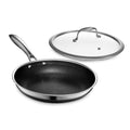 HexClad Hybrid Nonstick 10-Inch Frying Pan with Tempered Glass Lid, Stay-Cool Handle, Dishwasher-Friendly, Oven-Safe Up to 900°F, Induction Ready, Compatible with All Cooktops