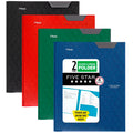 Five Star 2-Pocket Folder, 4 Pack, Plastic Folder with Stay-Put Tabs and Prong Fasteners, Holds 8-1/2inch x 11inch Paper, Black, Fire Red, Forest Green, Pacific Blue (38048)