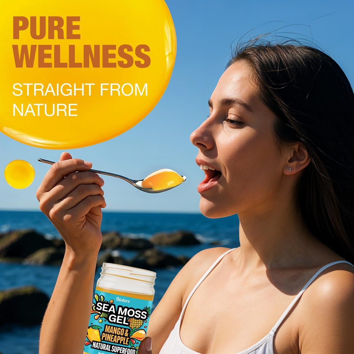 Biolore Sea Moss Gel Mango-Pineapple Made in USA Raw Wildcrafted Irish Seamoss Essential Vitamins Trace Minerals Vegan Superfood, Jam, Jelly & Sweet Spread Gifts (Mango-Pineapple 8OZ)