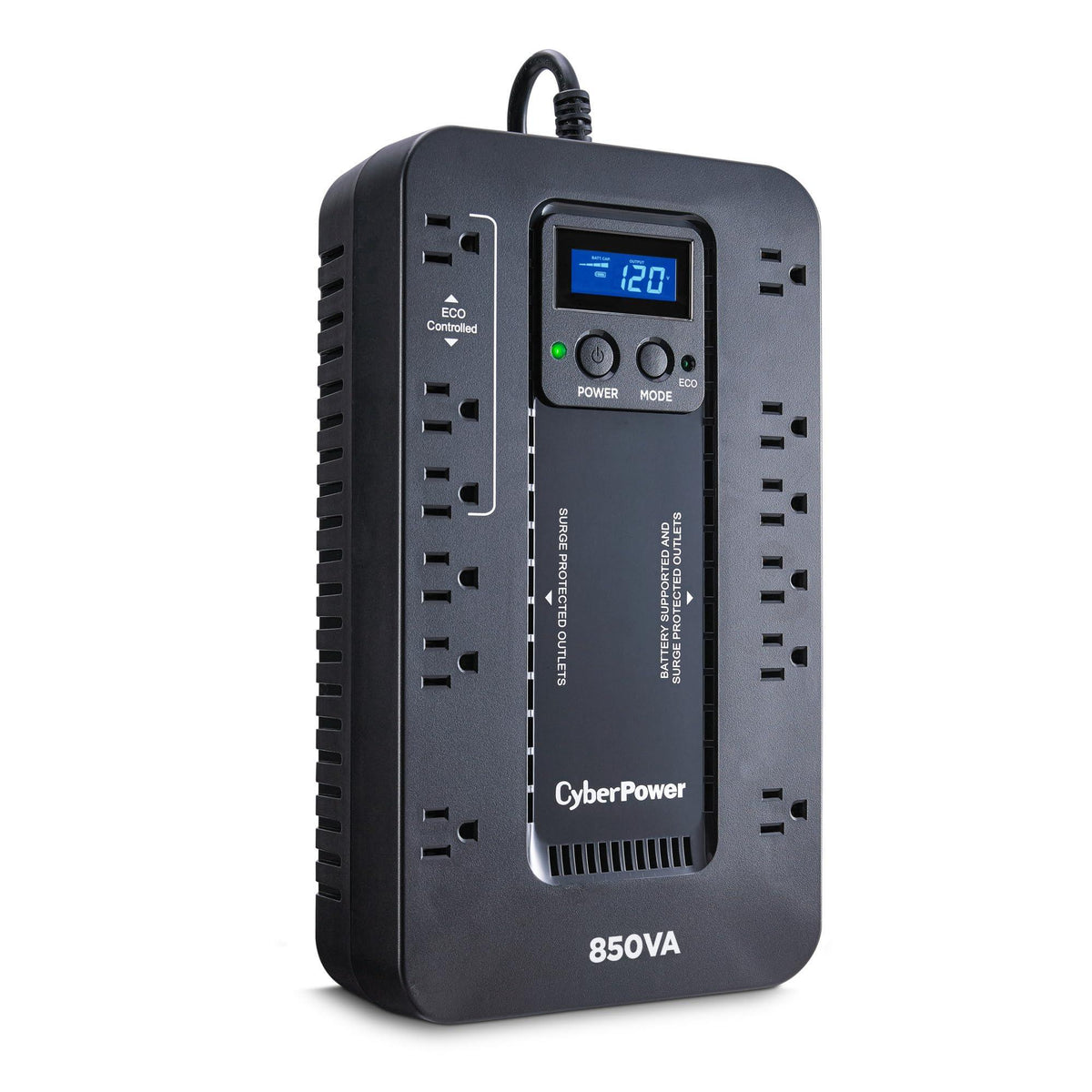 CyberPower EC850LCD Ecologic UPS Battery Backup and Surge Protector, 850VA/510W, 12 Outlets, ECO Mode, Compact, UL Certified