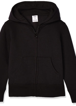 Amazon Essentials Girls' Fleece Zip-Up Hoodie Sweatshirt, Black, Medium