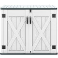 DWVO Outdoor Storage Shed, Weatherproof Resin, 35 Cu Ft Capacity, Horizontal Design, X-Shaped Lockable Door, Suitable for Bike, Garden Tools, Trash Cans, Light Gray