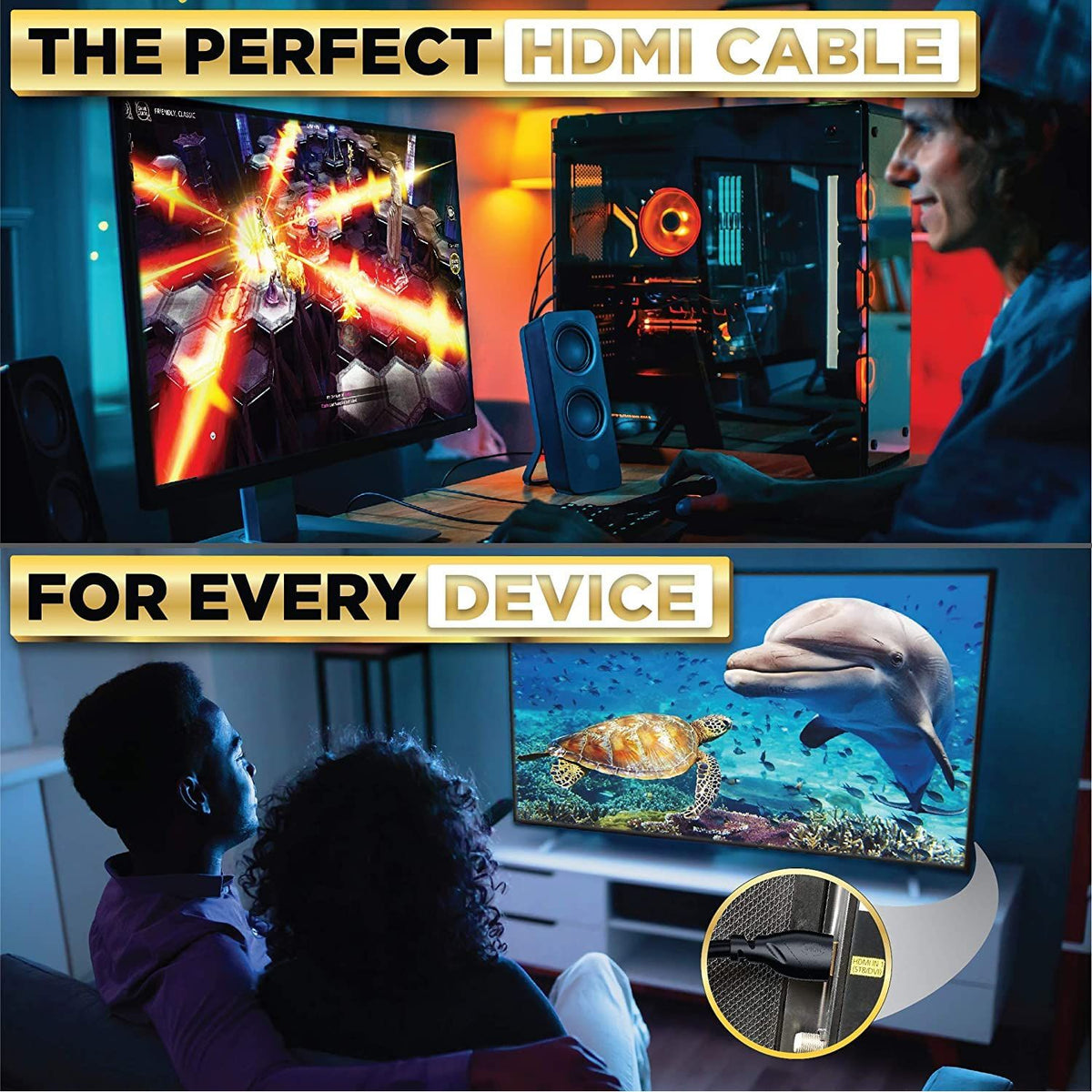 PowerBear 4K HDMI Cable 10 ft | High Speed Hdmi Cables, Braided Nylon & Gold Connectors, 4K @ 60Hz, Ultra HD, 2K, 1080P, ARC & CL3 Rated | for Laptop, Monitor, PS5, PS4, Xbox One, Fire TV, & More