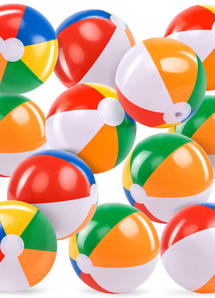 JOYIN 12-Pack 12" Beach Balls - Bulk Classic Beachball Inflatable Swimming Pool Toys for Games Adults Kids Birthday Party Supplies Combo Set, Rainbow Color Blow Up Luau Decorations Favors Gifts (12")