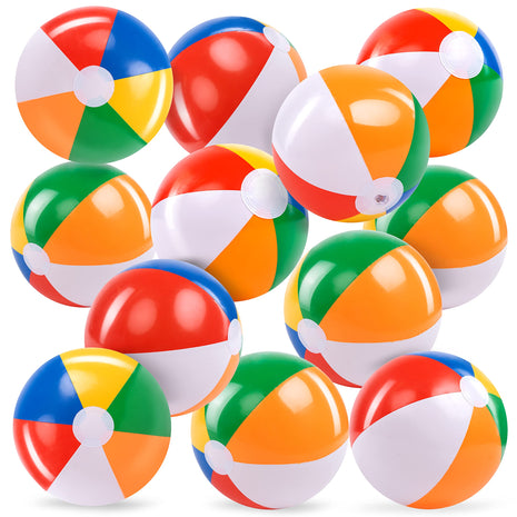 JOYIN 12-Pack 12" Beach Balls - Bulk Classic Beachball Inflatable Swimming Pool Toys for Games Adults Kids Birthday Party Supplies Combo Set, Rainbow Color Blow Up Luau Decorations Favors Gifts (12")
