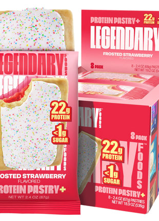 Legendary Foods 22g Protein Pastry+ Premium Low Carb Meal Replacement Bar - Low Glycemic, Gluten Free Protien Snacks - Healthy Keto Snack Box, 8x Zero Sugar Energy Bars - Bariatric Diabetic Friendly