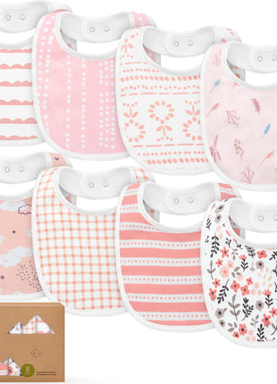 8-Pack Organic Baby Bibs for Boys, Girls - Soft Cotton Drooling and Teething Bibs for Baby Girl & Boy, Extra Absorbent, Easy To Clean & Put On for Toddler, Newborn, Infant 0-24 Months (Sweet Charm)