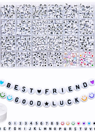 Amaney 1600pcs Acrylic Alpabet Letter Beads,31 Styles,Heart,Number,Star and Smiley Beads,4x7mm for Jewelry Making Bracelets Necklaces Key Chains