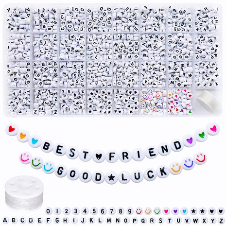 Amaney 1600pcs Acrylic Alpabet Letter Beads,31 Styles,Heart,Number,Star and Smiley Beads,4x7mm for Jewelry Making Bracelets Necklaces Key Chains