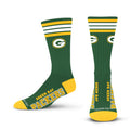 For Bare Feet NFL 4 Stripe Deuce Crew Sock, Green Bay Packers, Large