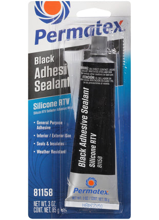 Permatex 81158 Black Silicone Adhesive Sealant, 3 oz. Tube, Pack of 1