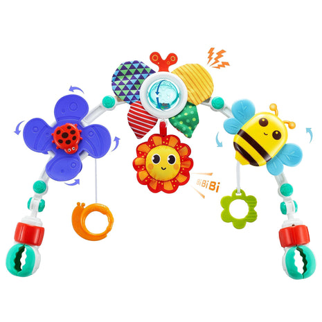 Adjustable Arch Bassinet Toys for Infant & Toddlers, Stroller Arch, Baby Crib Toys with Fascinating Hanging for Stimulating Baby's Senses and Developing Motor Skills