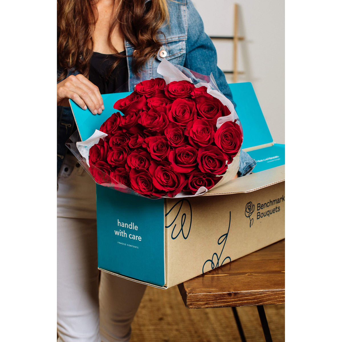 Benchmark Bouquets - 24 Stem Premium Red Roses (Glass Vase Included) - Fresh Flowers for Delivery - Gift for Graduation, Birthday, Anniversary, Sympathy, Get Well, Congratulations