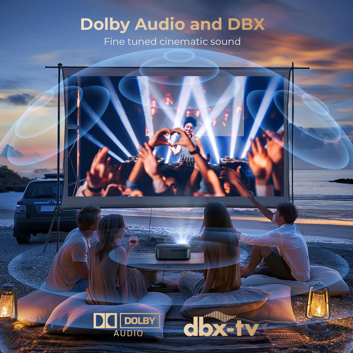 [1000 ANSI & Audio by DBX-TV] Alvar Projector with WiFi 6 and Bluetooth, 30W Speakers, NetfIix Certified & DoIby Audio Outdoor Proyector, Auto Focus Native 1080P Smart Projector, Black