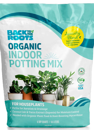 Back to the Roots 100% Organic Indoor Potting Mix (6 Quart), Promotes Healthy Houseplant Growth, Made in The USA