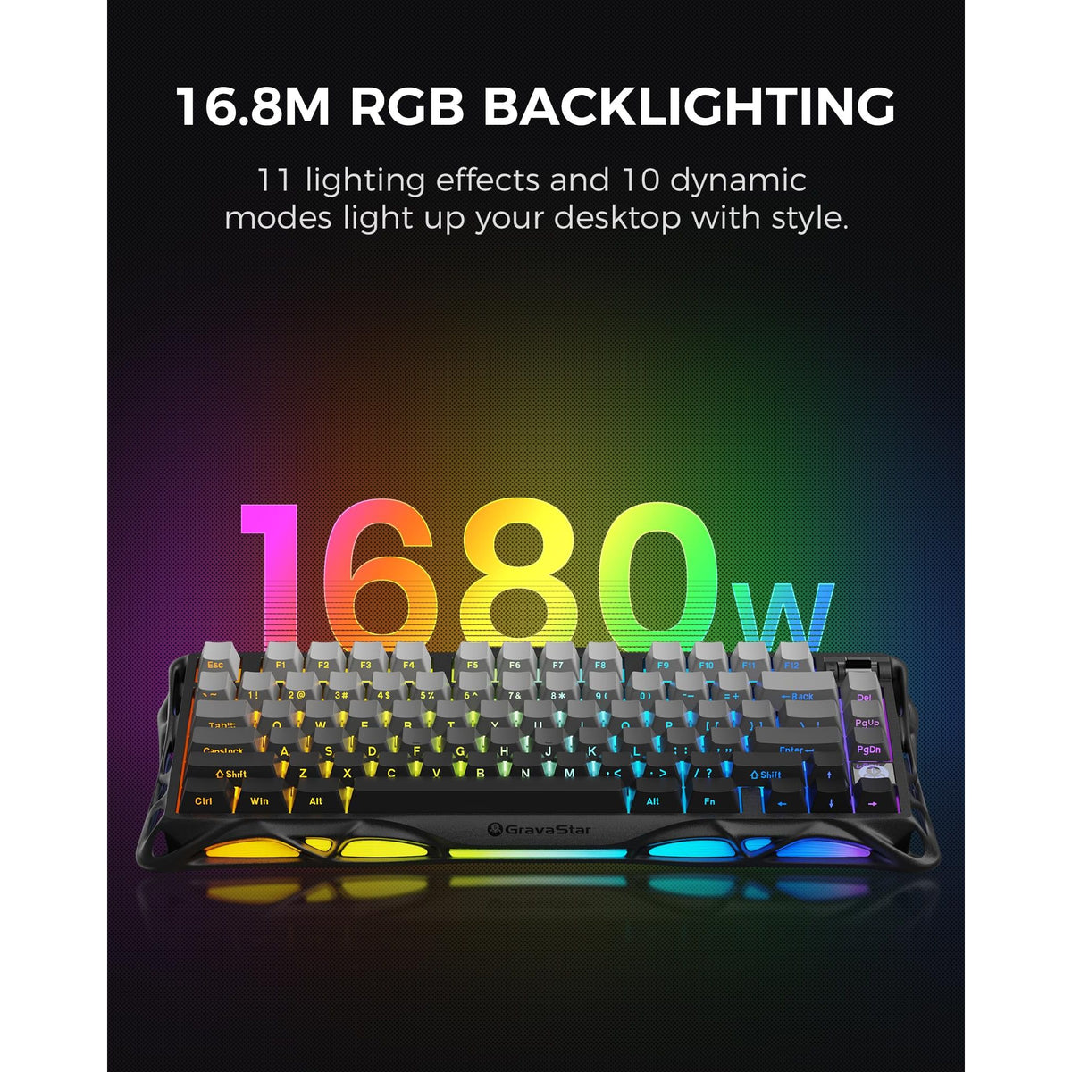 GravaStar Mercury K1 75% Wireless Mechanical Gaming Keyboard, Aluminum Alloy, Gasket Compact Custom Keyboard Hot-Swap Socket, Linear Switches, RGB Backlit - Gradient Black