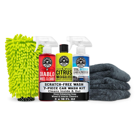 Chemical Guys Car Cleaning Kit - With Car Wash Soap, Wheel Cleaner, Total Interior, Car Wash Mitt - Interior and Exterior Wash Kit With Vehicle Cleaning and Detailing Accessories - 7 Item Kit