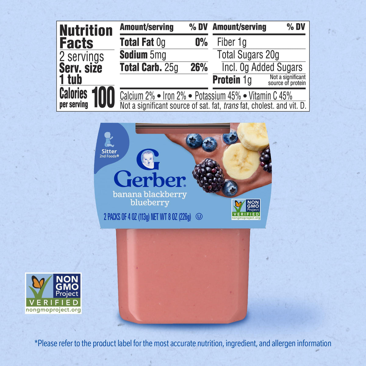 Gerber 2nd Foods Banana Blackberry Blueberry 4 Ounce Tubs, 2 Count (Pack of 8)