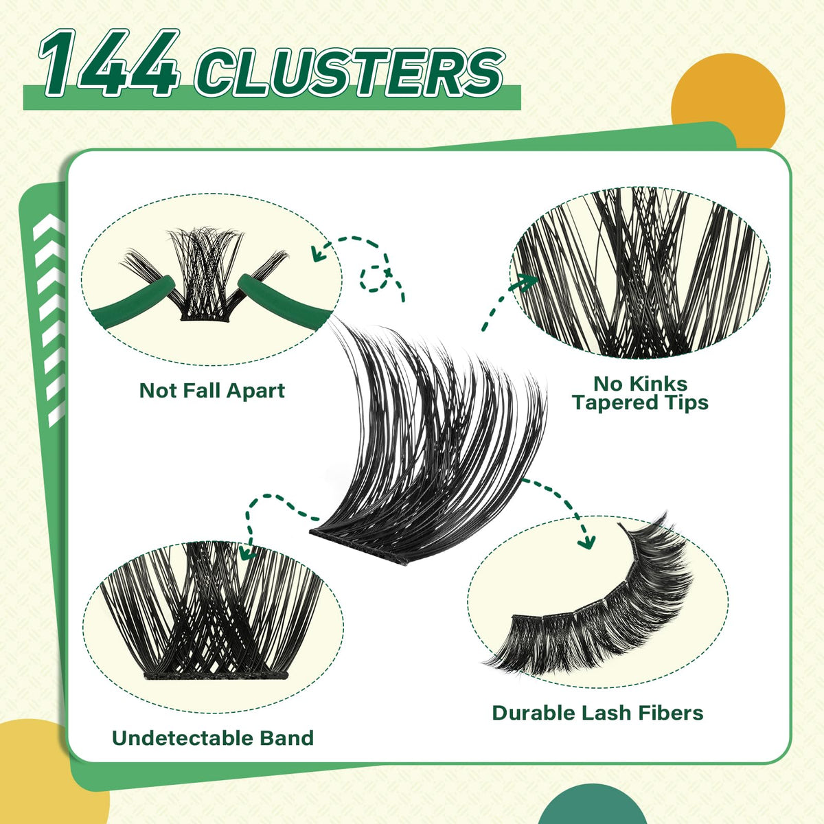 KEYYOU Lash Clusters Kit 144pcs Thick Volume D Curl Lash Clusters Lash Extension Kit with Mascara Brush Bond and Seal Lash Glue Remover Lash Applicators Lash Brush for DIY Lash Extensions (Y02 Kit)