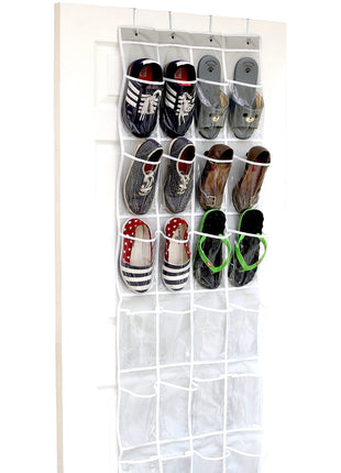 Simple Houseware 24 Pockets   Crystal Clear Over The Door Hanging Shoe Organizer, Gray (64'' x 19'')