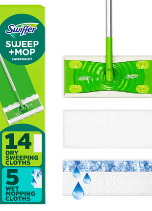 Swiffer Sweeper 2-in-1 Mops for Floor Cleaning, Dry and Wet Multi Surface Floor Cleaner, Sweeping and Mopping Starter Kit, Includes 1 Mop + 19 Refills, 20 Piece Set