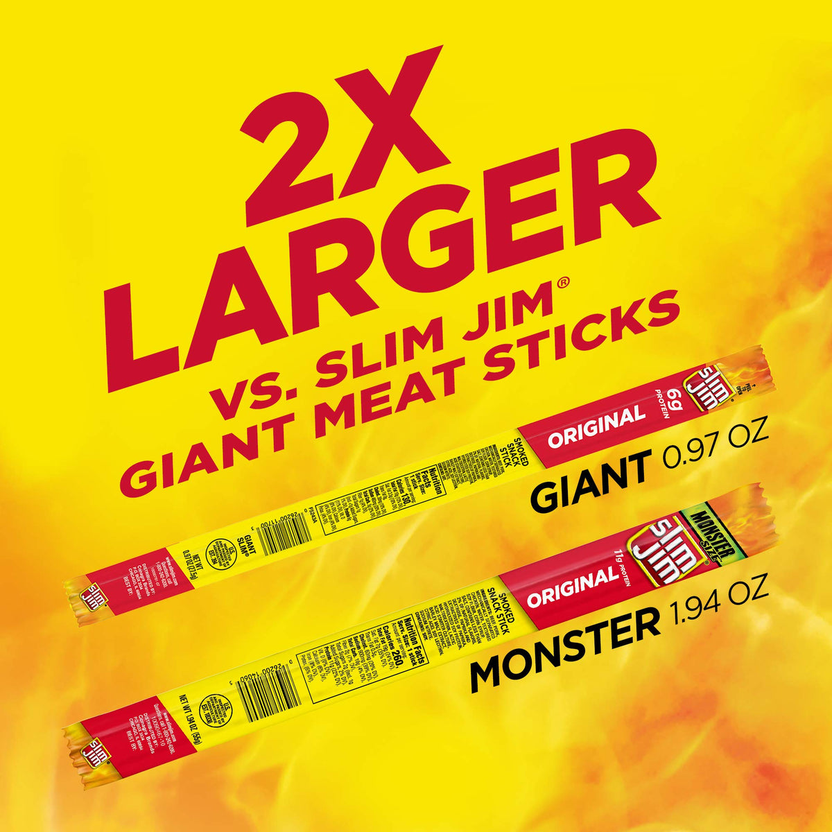 Slim Jim Monster Smoked Meat Sticks, Original Flavor, High Protein, Camping Snack, 1.94 oz. (18 Count)