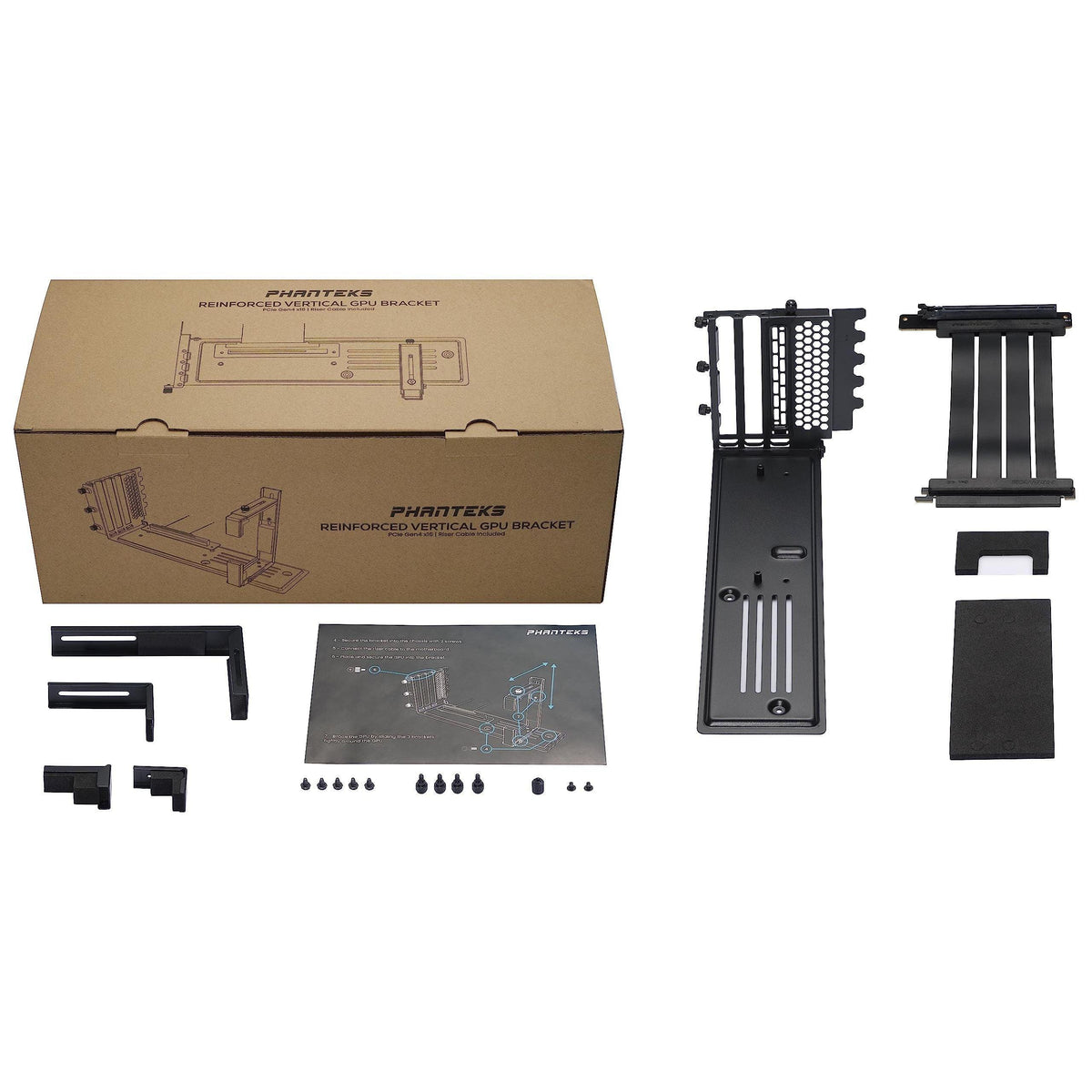 Phanteks (PH-VGPUKT4.0_04) Gen4 Vertical GPU Bracket Reinforced, 220mm Flat Line PCI-E Gen4 x16 Riser Cable Kit, Black