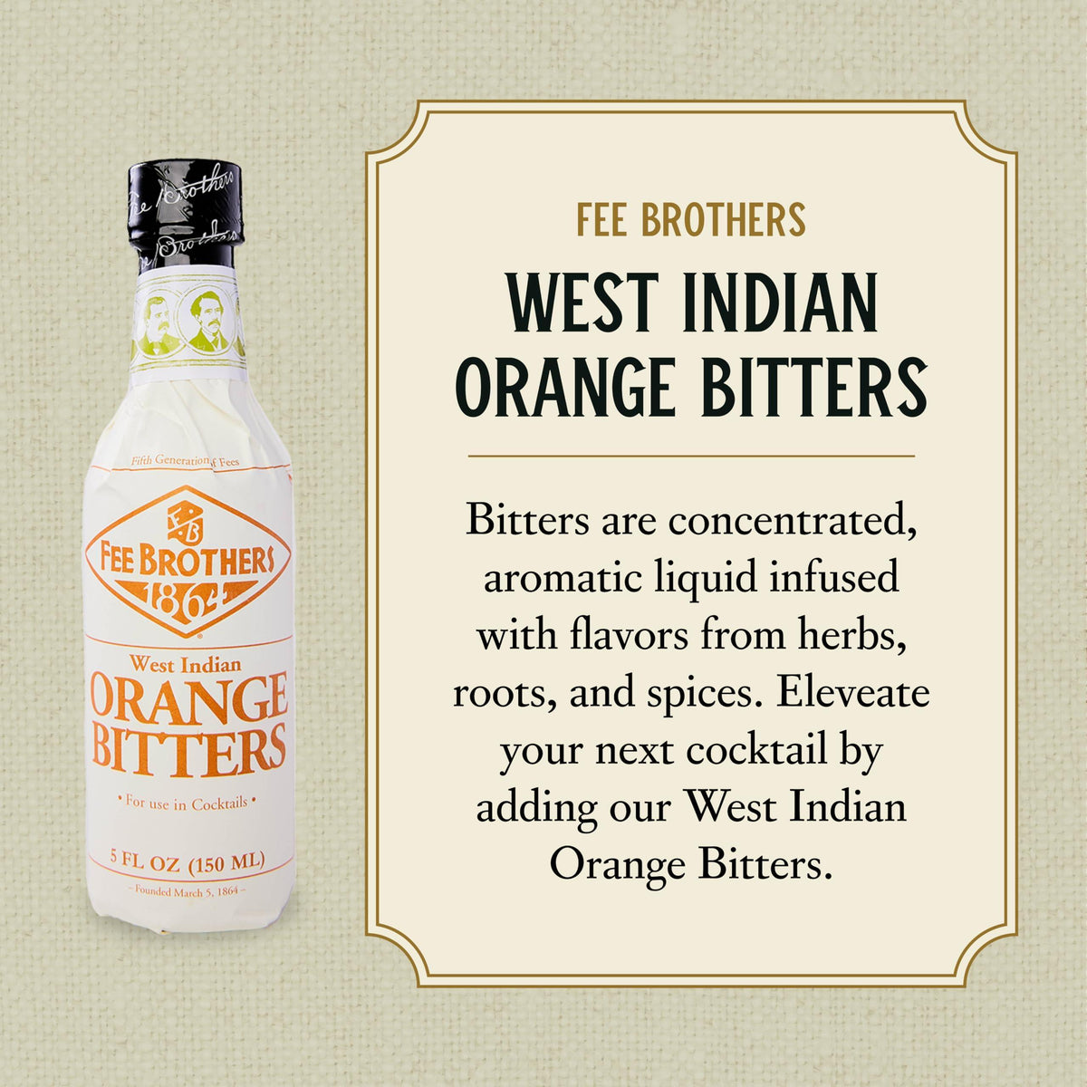 Fee Brothers West Indian Orange Cocktail Bitters - Aromatic Cocktail Mixer & Concentrated Flavoring, Gluten Free, Vegan-Friendly, 5 fl oz