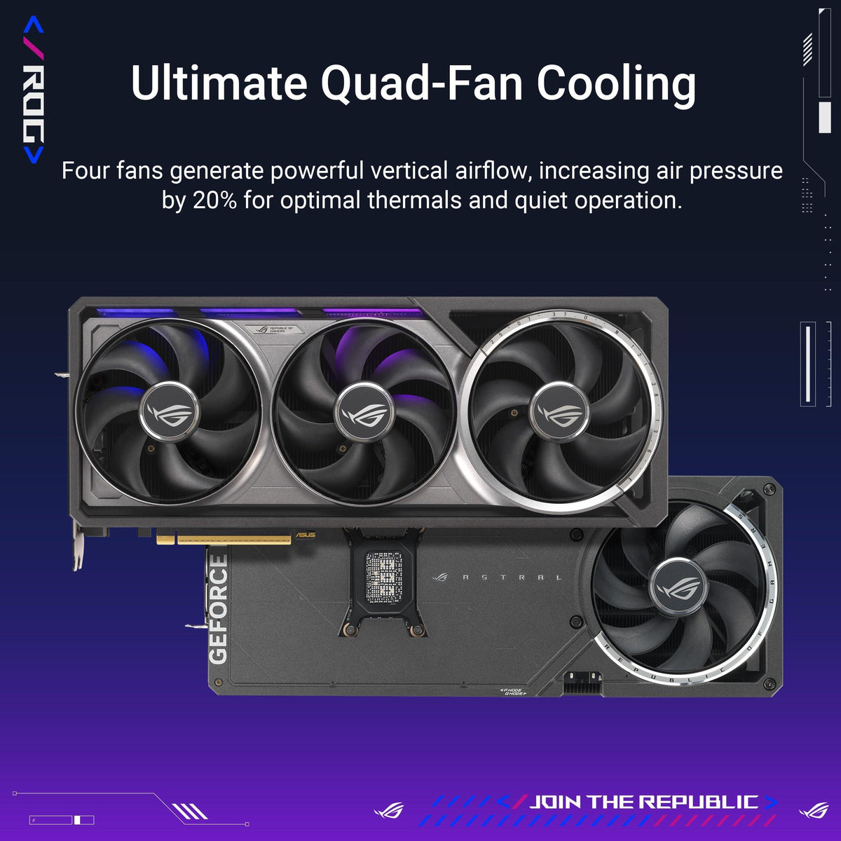 ASUS ROG Astral GeForce RTX™ 5080 Gaming Graphics Card (PCIe® 5.0, 16GB GDDR7, HDMI®/DP 2.1, 3.8-Slot, 4-Fan Design, Axial-tech Fans, Patented Vapor Chamber, Phase-Change GPU Thermal pad)