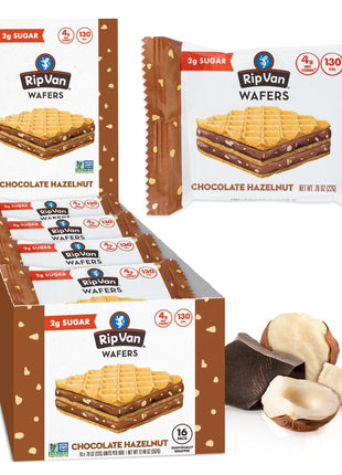 Rip Van Chocolate Hazelnut Wafer Cookies, Keto, Non-GMO, Healthy Snacks, Low Carb & Low Sugar (2g), Low Calorie, Vegan, 16 Count