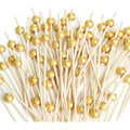 200PCS Cocktail Picks, Fancy Toothpicks for Appetizers, Decorative Bamboo Skewers for Appetizers Drinks Fruit, 4.7 Inch Long Wooden Gold Pearl Food Sticks Charcuterie Boards Accessories Party Supplies