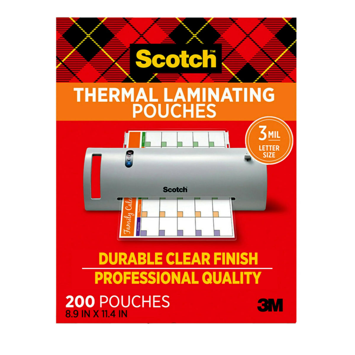 Scotch Thermal Laminating Pouches, 200 Count, Clear, 3 mil., Ideal Office or School Supplies, Fits Letter Sized Paper (8.9 in. × 11.4 in.)