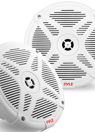 Pyle 6.5 Inch Marine Speakers (Pair) - 2-way IP-X4 Waterproof and Weather Resistant Outdoor Audio Dual Stereo Sound System with 600 Watt Power and Low Profile Design - Pyle PLMR652W (White)