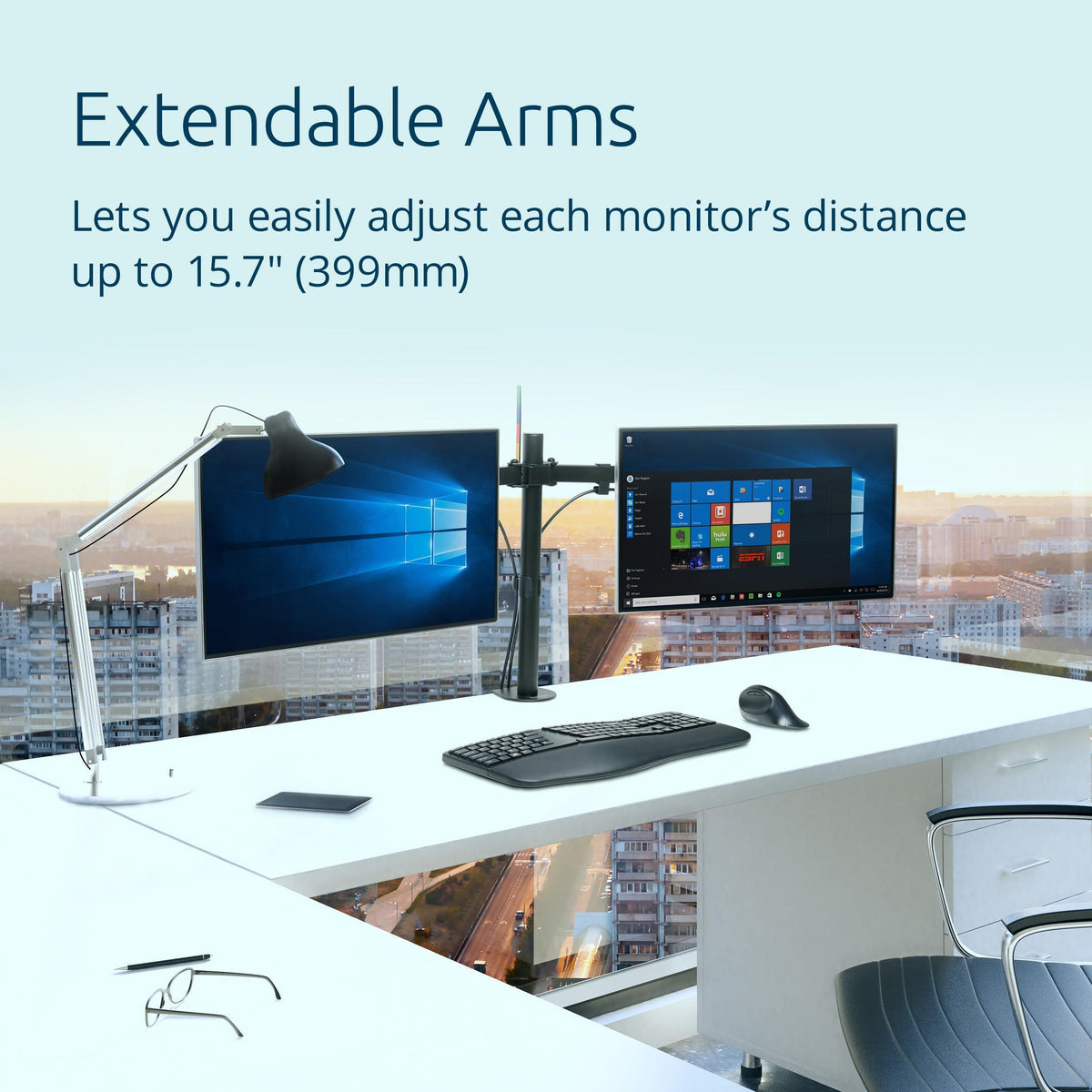 Kensington Dual Monitor Desk Mount, SmartFit Ergonomic Dual Monitor Arm for 2 Monitors Up to 32 inch and 17.6lbs for Office, Home, VESA Mount C-clamp Extended Monitor Stand, Black K55409WW