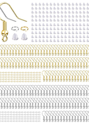 Hypoallergenic Earring Hooks, 600 Pcs Earring Making Supplies Kit with Earring Hooks, Jump Rings and Earring Backs for Jewelry Making (Silver and Gold)