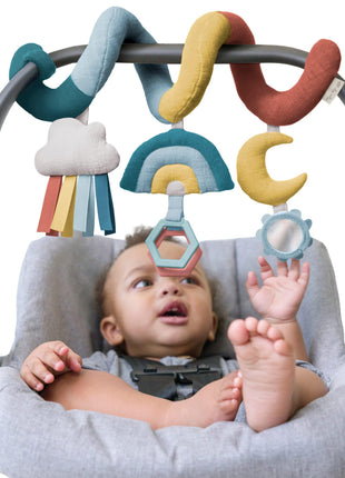 Itzy Ritzy Spiral Car Seat & Stroller Activity Toy, 0 Months & Up (Rainbow) | Baby Stroller & Car Seat Spiral Toy, Infant Sensory Activity Toy, Easy-Attach Hanging Toy With Textures, Sounds & Visual Play