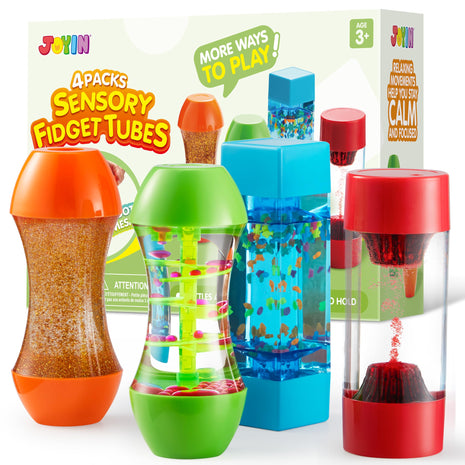 JOYIN 4-Pack Fidget Tubes for Kids, Sensory Tubes, Stress Relief Toy, Speech Therapy Materials, Calming Toys for Children with Autism, Calm Down Corner Classroom Supplies, School Gifts for Toddlers