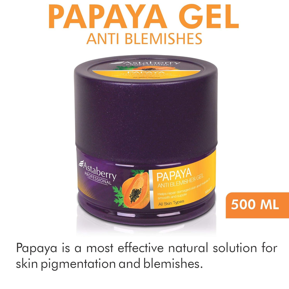 Astaberry Professional Papaya Gel, 500ml - Anti Blemishes Gel, Repair Damaged Skin, Bring Glow & Skin Nourshiment, After Sun Soothe & Paraben Free, All Skin Types